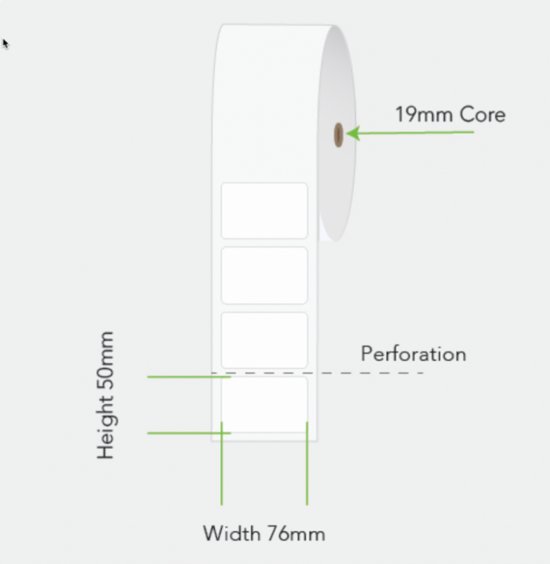 Direct Thermal Labels 76mm x 50mm x19mm Core (24 Rolls of 170) Permanent Mobile