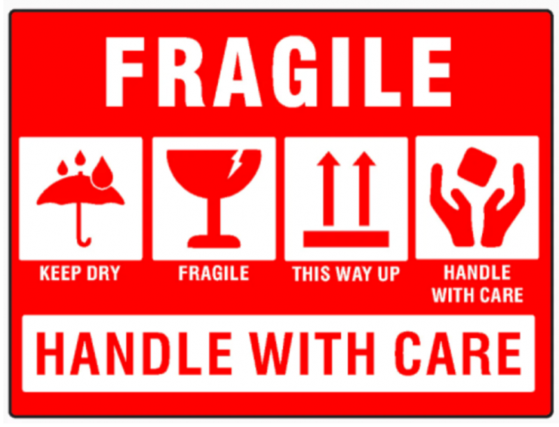100x75 FRAGILE Safety Warning Label Roll Red with Black Printed