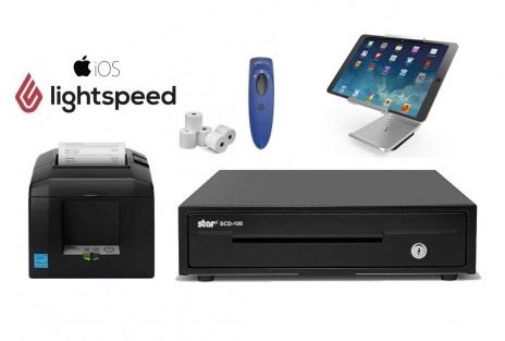 LightSpeed iPad R-Series and X-Series Bundle - Receipt Printer, 2D Cordless Scanner, iPad Stand, Cash Drawer, Paper