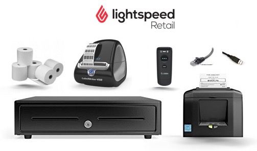 LightSpeed Retail X-Series POS Bundle No.27 - Epson Receipt Printer Zebra Bluetooth Scanner Label Printer Cash Drawer Paper