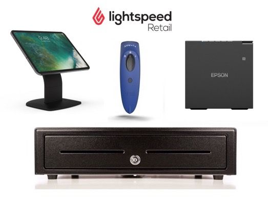 LightSpeed Retail X-Series iPad POS Bundle No.40 - Receipt Printer  2D Cordless Scanner Cash Drawer iPad Stand