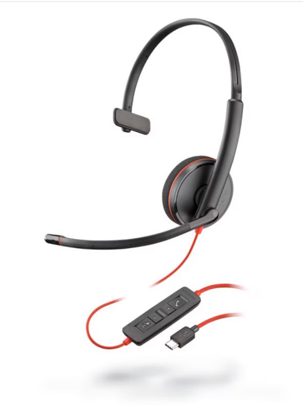 Plantronics Poly Blackwire 3210 Monaural USB-C Headset +USB-C/A Adapter