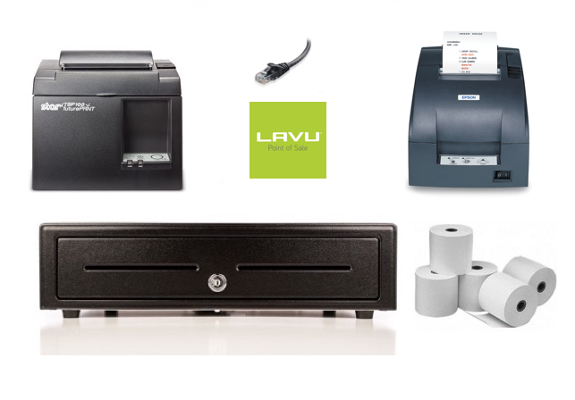 Lavu POS Bundle no.1 - Cafe/Restaurant Bundle -  Counter Receipt Printer + Kitchen Printer + Cash Drawer + Paper