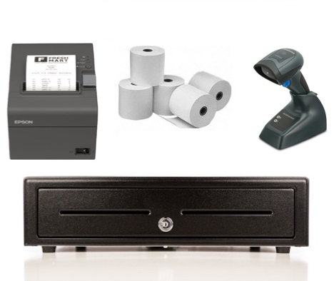 Simple Salon Bundle No.2 - USB Receipt Printer, Cordless Scanner, Cash Drawer, Paper (Windows or Mac)